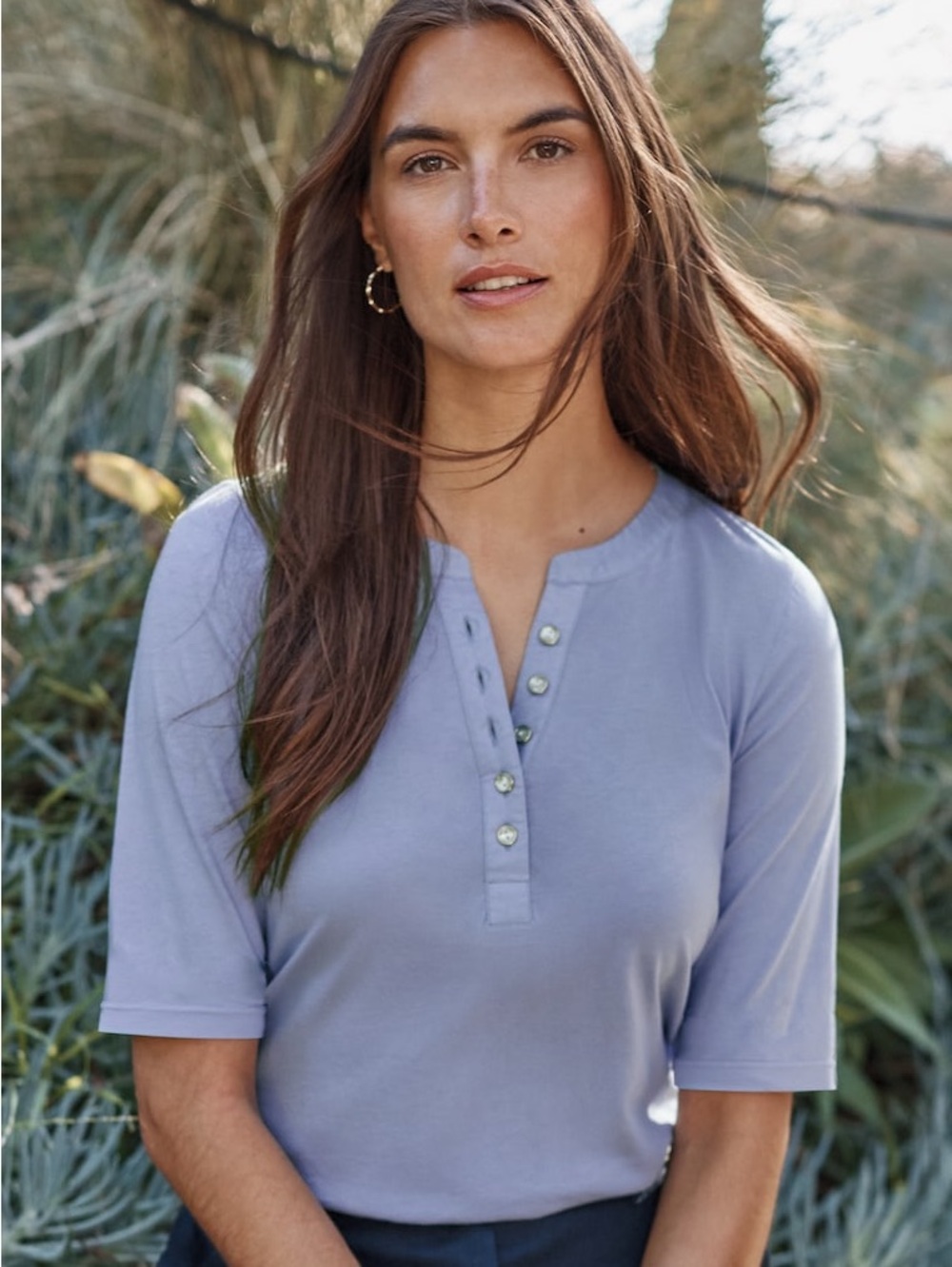 J Jill Mixed-Media Cotton Modal Blend Top Ice Blue XL | Casual Chic